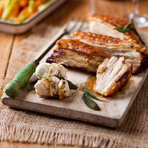 SLOW-ROAST PORK BELLY WITH SAGE AND CRACKLING