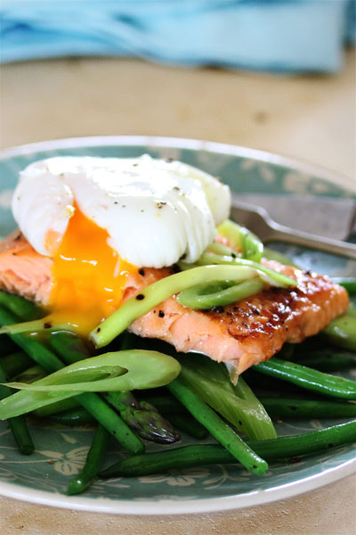 Healthy Eating Grilled Trout Medley Lemony Greens With Poached Egg