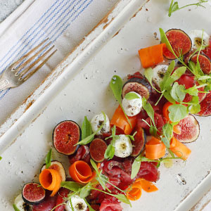 Cured Beef & Fig Salad with Pickled Carrot & Labneh