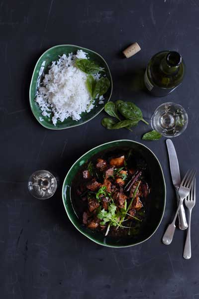Best Asian Recipes Chinese braised pork belly in an aromatic broth with steamed jasmine rice 