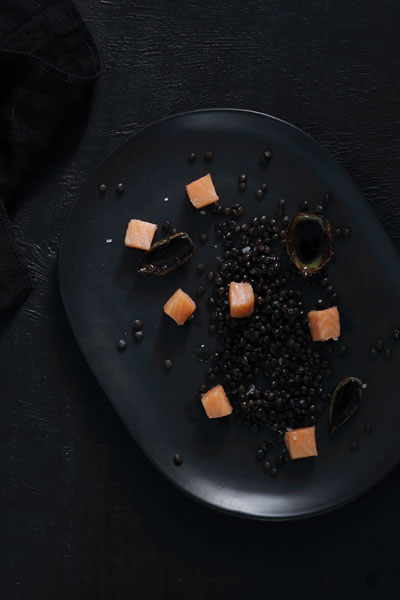 salmon recipes - salmon-mi-cuit-with-black-belgua-lentils