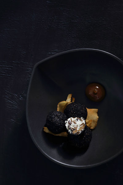 sophisticated halloween party food Recipe Mushroom Truffles with roasted garlic aioli
