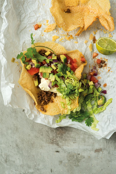 Mexican Food - Cheese Tacos Spicy Mince and Guacamole