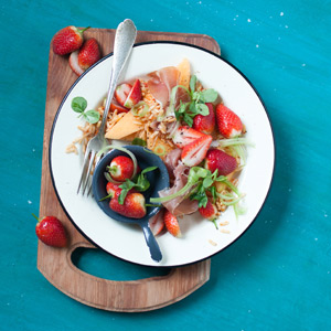 Strawberry, Melon and Parma Ham Salad with Risoni Pasta
