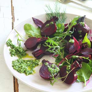 Summer Beetroot Salad with a Herby Pesto Dressing