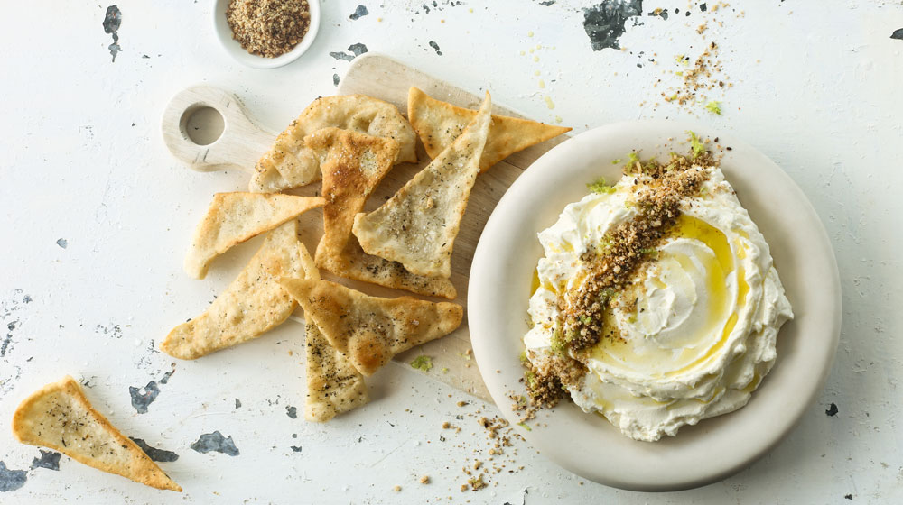 romantic dinner recipe labneh with dukkah and flatbreads