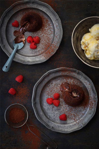 recipes with chocolate - Dark Chocolate Fondants With Salted Caramel Ice Cream
