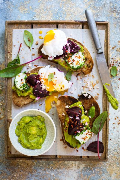 open sandwich with guacamole