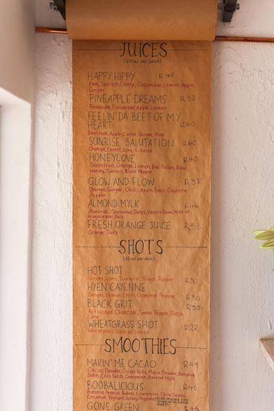 Menu at Nourish’d Café and Juicery in Gardens, Cape Town