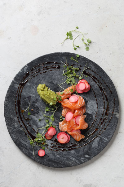 healthy Salmon recipes - salmon-tartar-with-pickled-radish-ponzu-reduction-and-guacamole