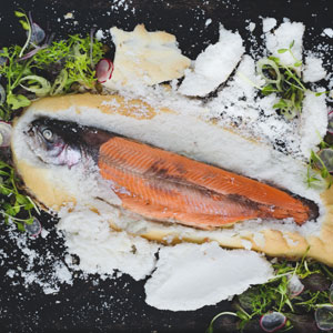 Salt-baked trout