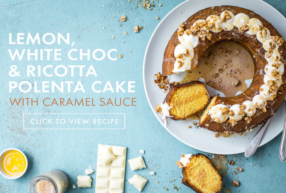 Cook and Bake with Avocado Oil - Lemon white choc and ricotta polenta cake