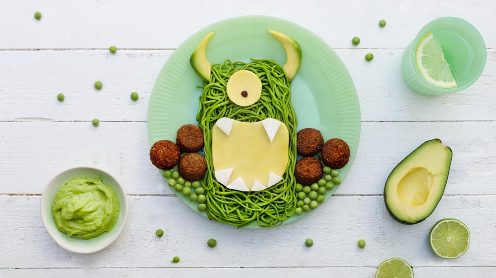 kids Vegan Spinach and pea monster pasta