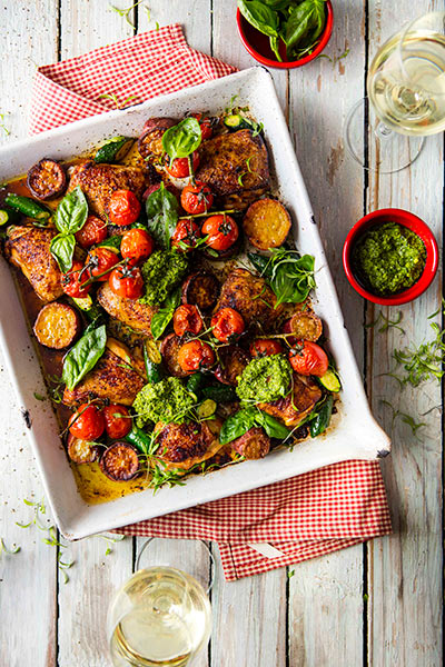 chicken pesto tray bake