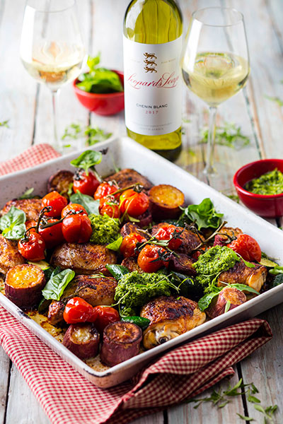 chicken pesto tray bake