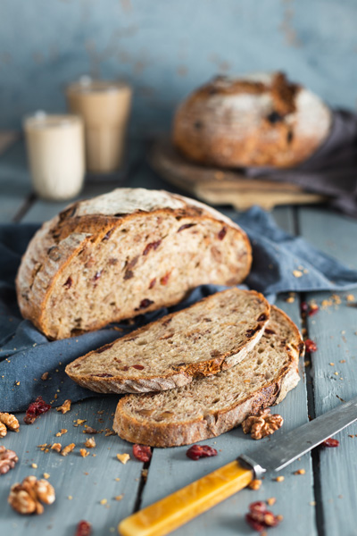 No-Knead Coffee, Cranberry and Walnut Country Loaf