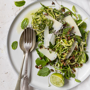 Mint, lemon and olive oil marinated zucchini salad
