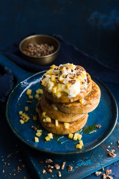 Carrot Cake Crumpets with Lemon Whipped Cream Cheese