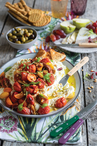 Lemon Labneh with Roasted Tomatoes, Pine Nuts & Toasted Pita
