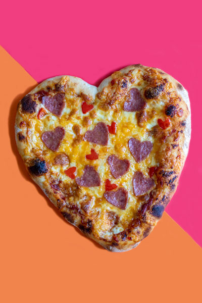 Cheesy Valentine's Day Heart Pizza with a No-Knead Dough Base