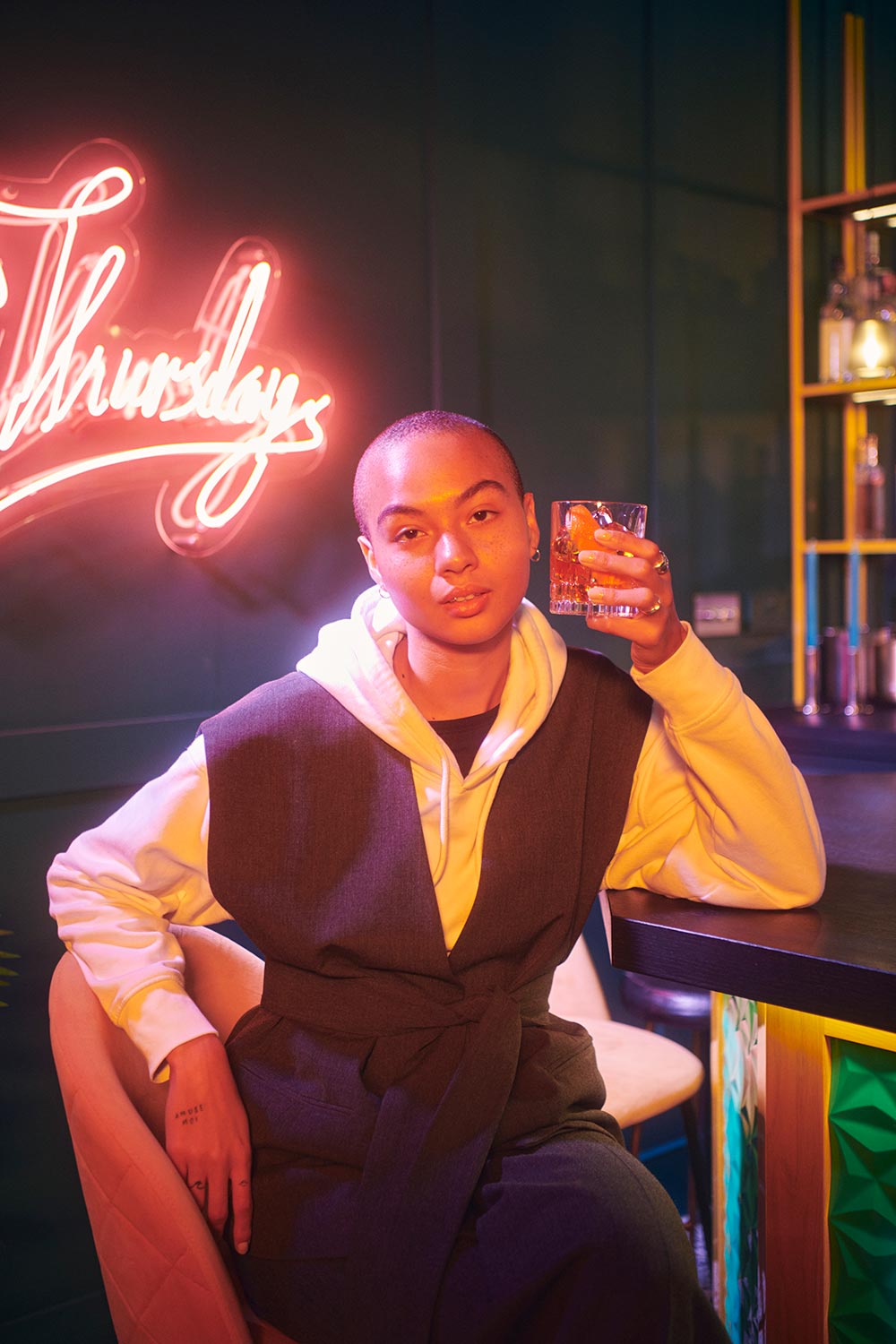 Whisky drinker in a bar