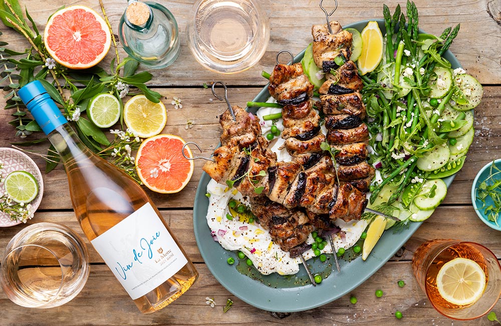 Braaied Chicken Kebabs with Labneh & Green Salad