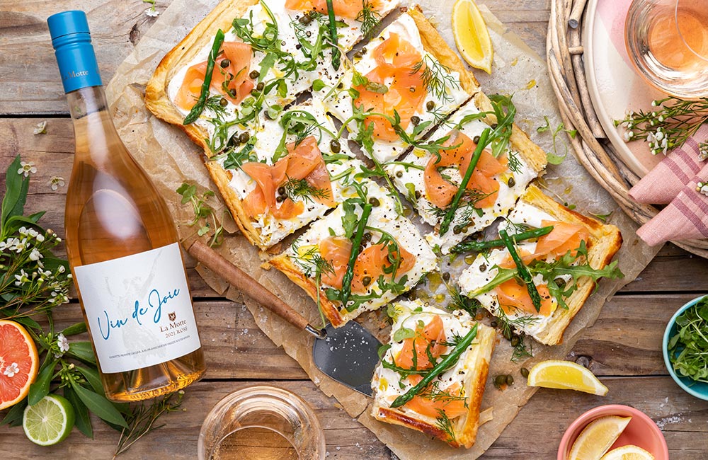 Puff Pastry Salmon Tart with Grilled Asparagus