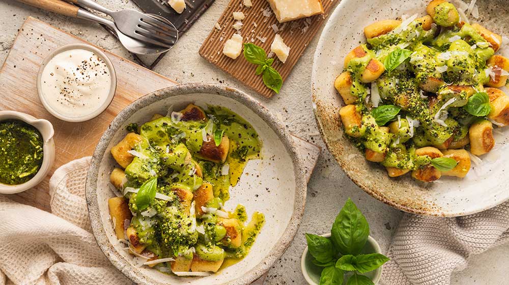 Gnocchi in a Creamy Basil Pesto Sauce