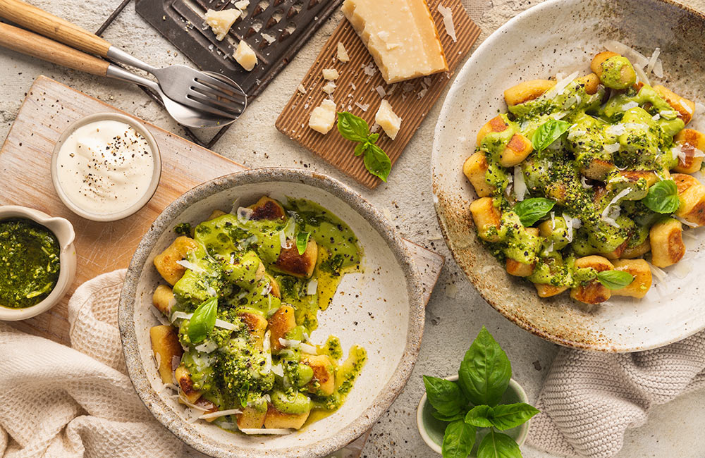 Gnocchi in a Creamy Basil Pesto Sauce