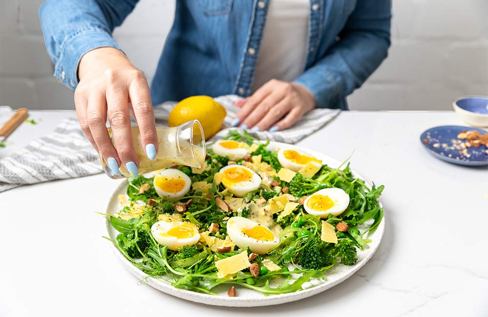 Shaved Lemon Broccoli and Wild Rocket Salad with Jammy Eggs